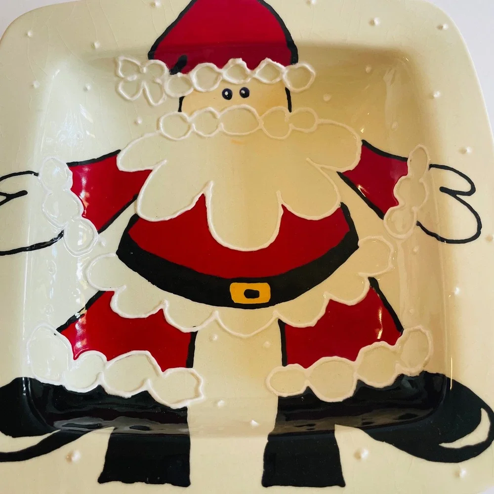 Santa Claus Decorative Plate Holiday‎ Christmas Decor Hand Painted Signed